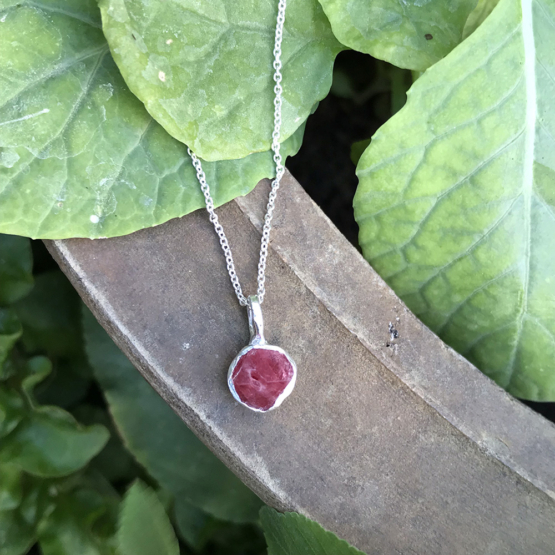 Raw red spinel pendant necklace