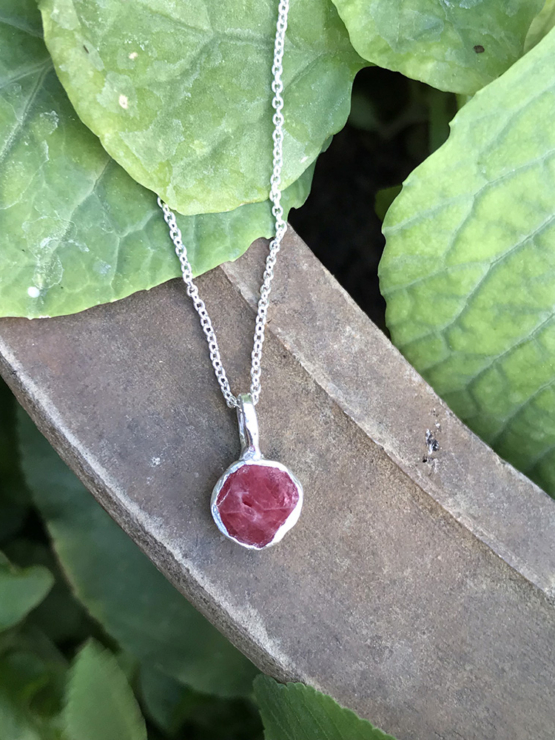 Raw red spinel pendant necklace