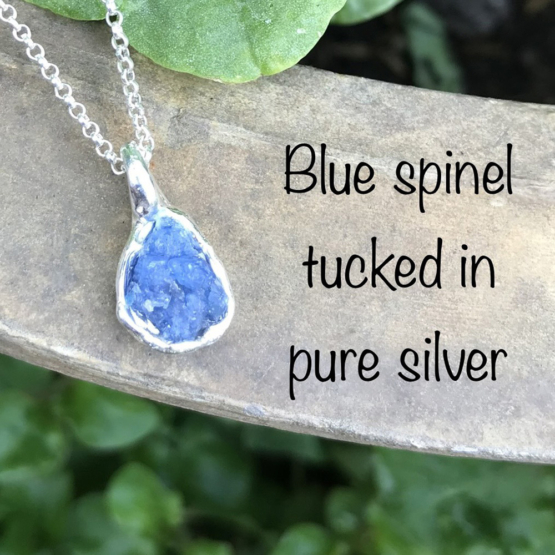 Raw blue spinel pendant