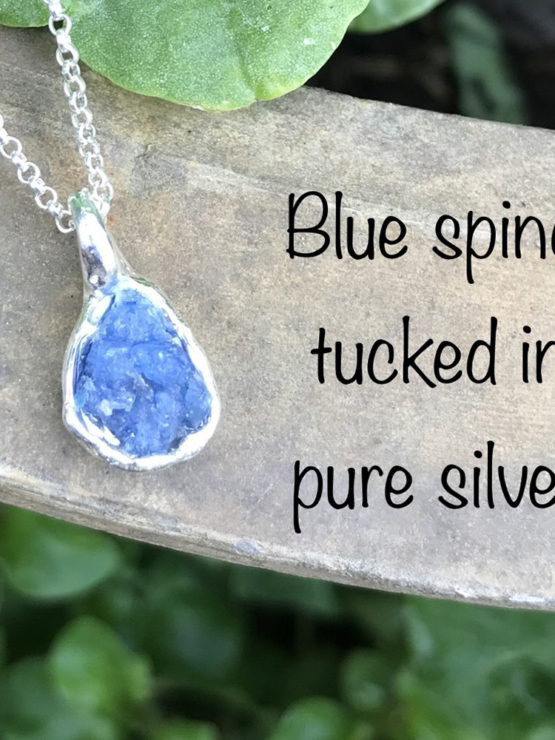 Raw blue spinel pendant