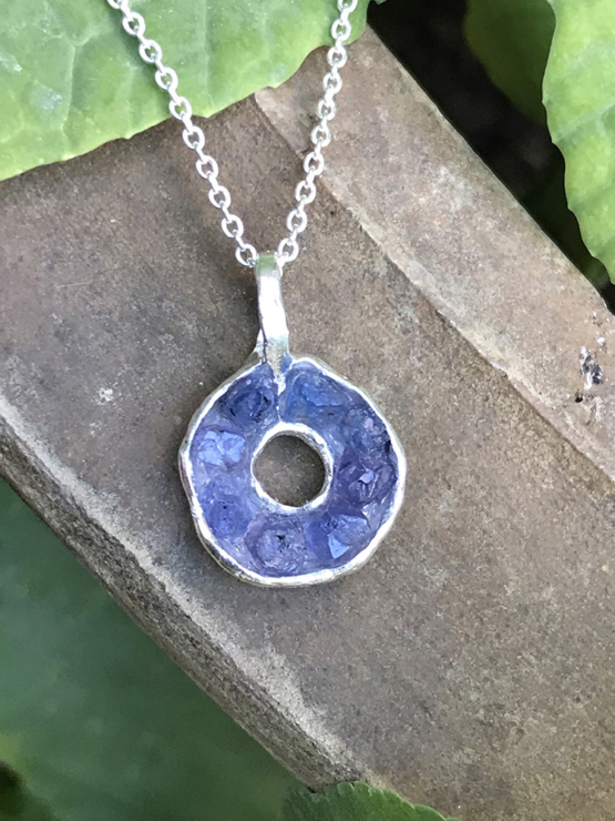 Raw blue spinel pendant