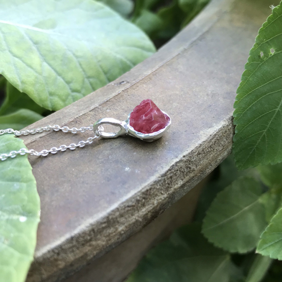 Raw red spinel pendant necklace