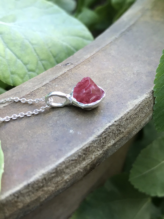 Raw red spinel pendant necklace