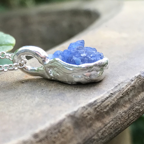 Raw blue spinel pendant