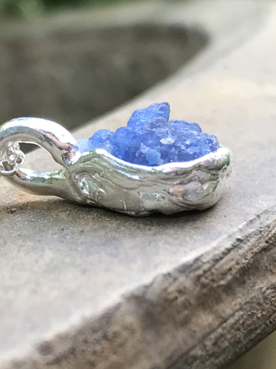 Raw blue spinel pendant