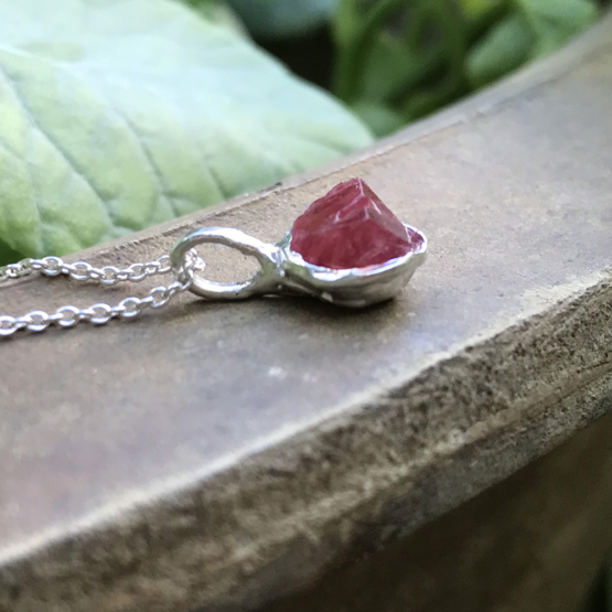 Raw red spinel pendant necklace