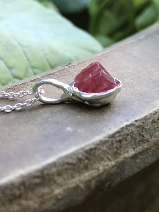 Raw red spinel pendant necklace