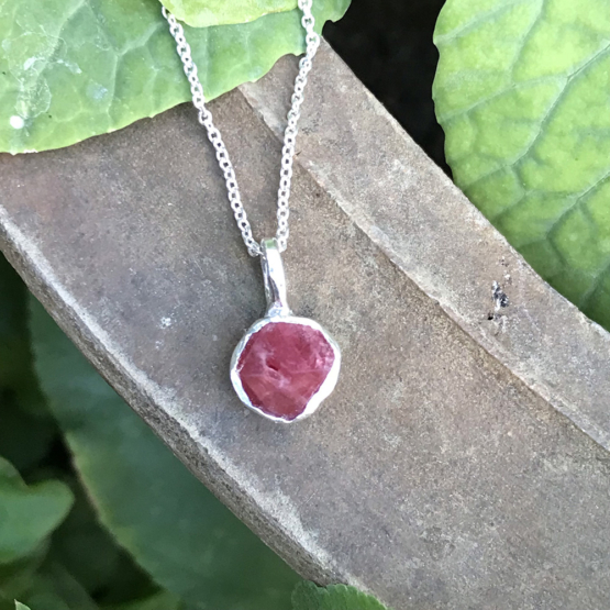 Raw red spinel pendant necklace