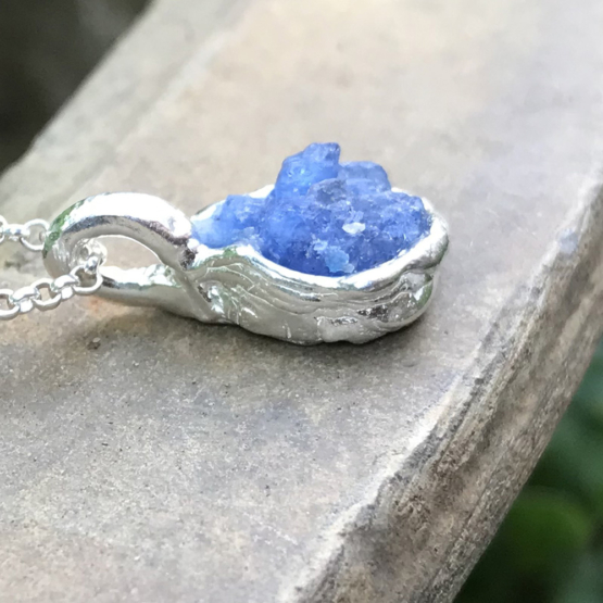 Raw blue spinel pendant