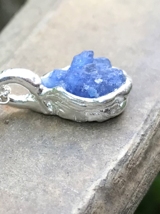 Raw blue spinel pendant