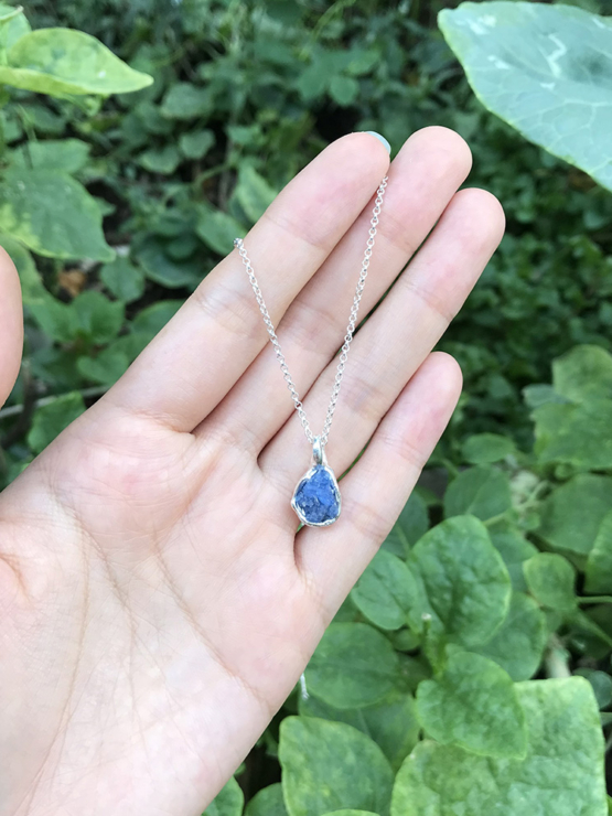 Raw blue spinel pendant
