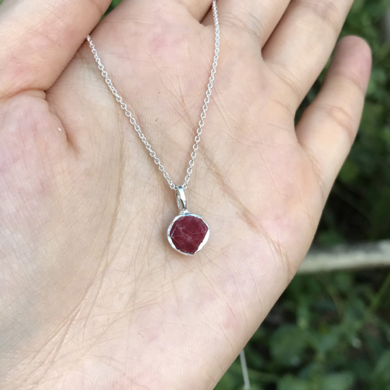 Raw red spinel pendant necklace