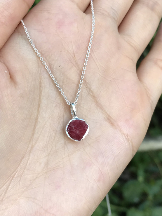 Raw red spinel pendant necklace