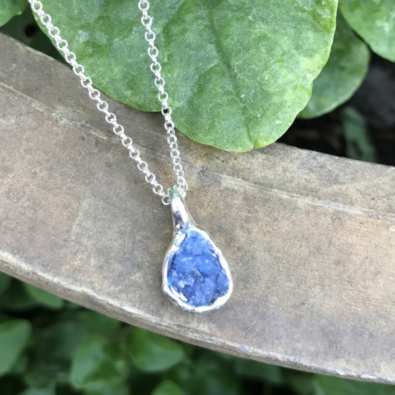 Raw blue spinel pendant