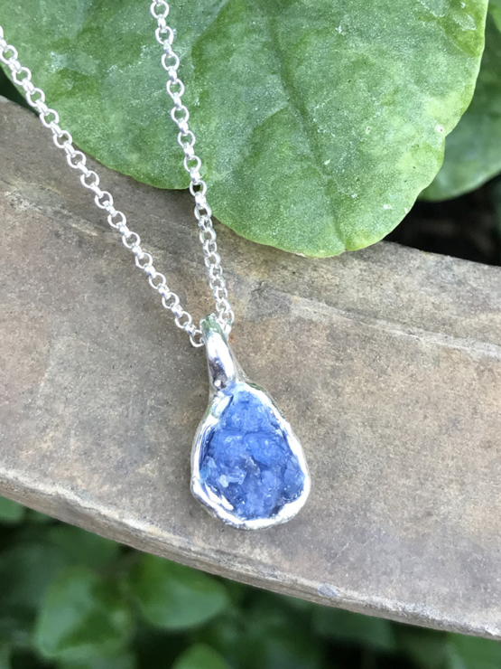 Raw blue spinel pendant