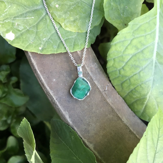 Raw emerald pendant necklace for girls - emerald pendant - emerald crystal pendant