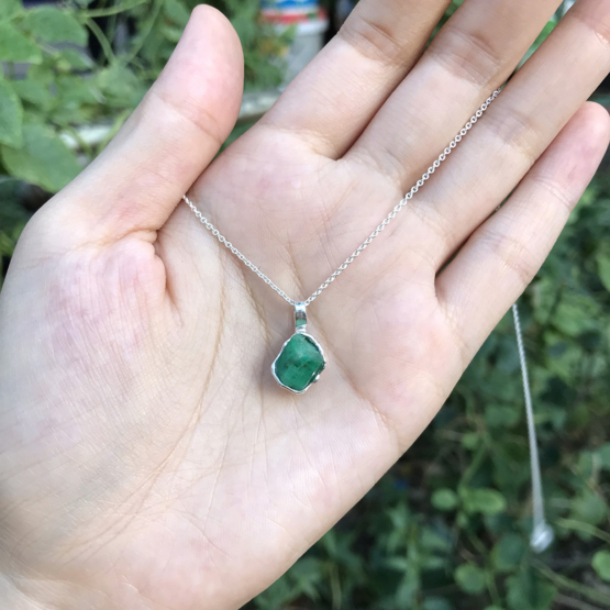 Raw emerald pendant necklace for girls - emerald pendant - emerald crystal pendant