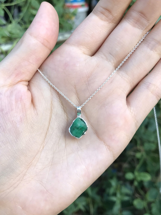 Raw emerald pendant necklace for girls - emerald pendant - emerald crystal pendant