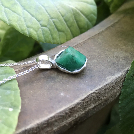 Raw emerald pendant necklace for girls - emerald pendant - emerald crystal pendant