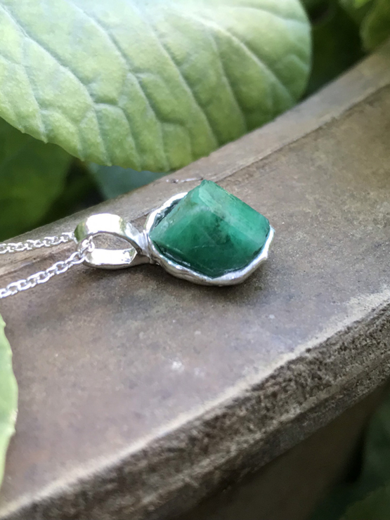 Raw emerald pendant necklace for girls - emerald pendant - emerald crystal pendant