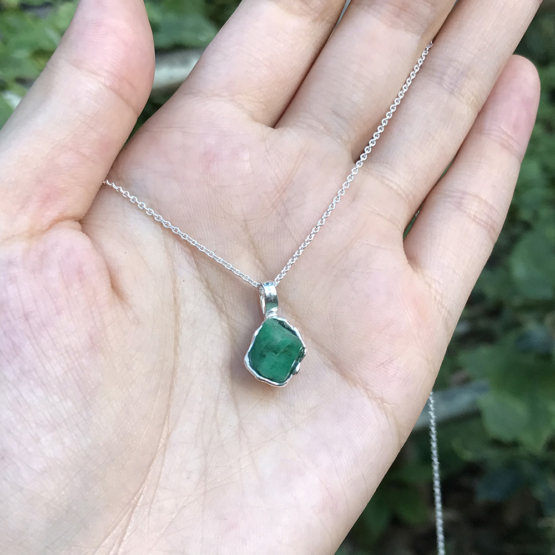 Raw emerald pendant necklace for girls - emerald pendant - emerald crystal pendant