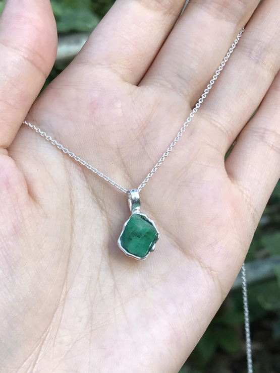 Raw emerald pendant necklace for girls - emerald pendant - emerald crystal pendant