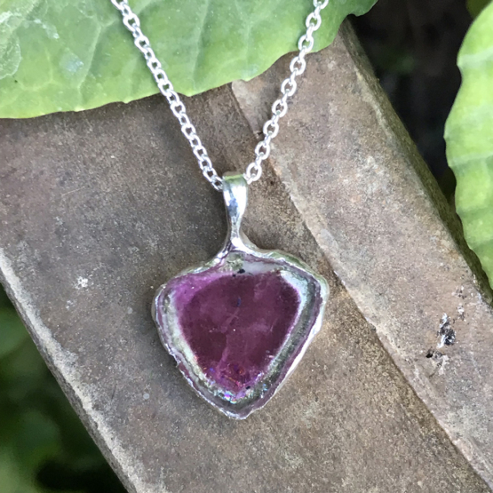 Watermelon tourmaline pendant necklace for girls - raw watermelon tourmaline slice pendant