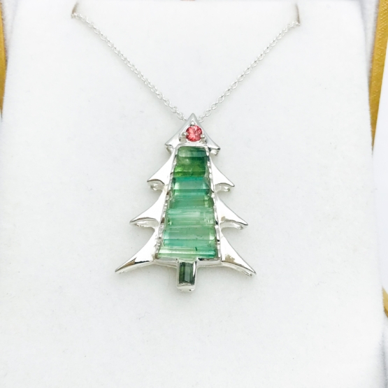 Christmas tree pendant-Green tourmaline pendant necklace for girls-tree pendant