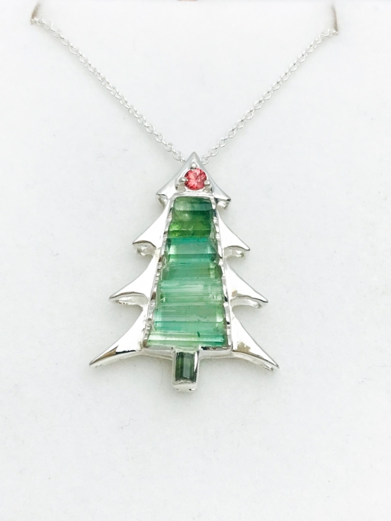 Christmas tree pendant-Green tourmaline pendant necklace for girls-tree pendant