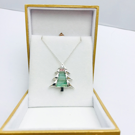 Christmas tree pendant-Green tourmaline pendant necklace for girls-tree pendant