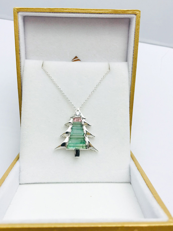 Christmas tree pendant-Green tourmaline pendant necklace for girls-tree pendant