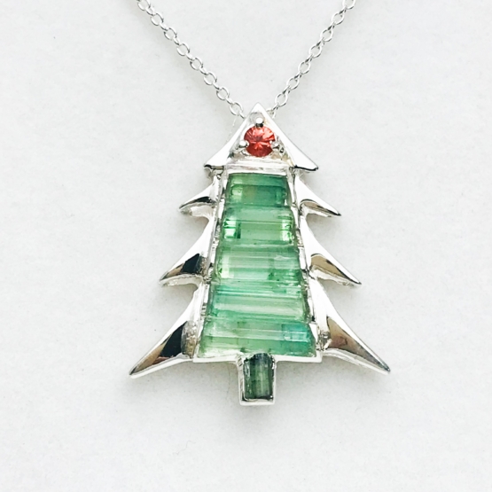 Christmas tree pendaant-Green tourmaline pendant necklace for girls-tree pendant