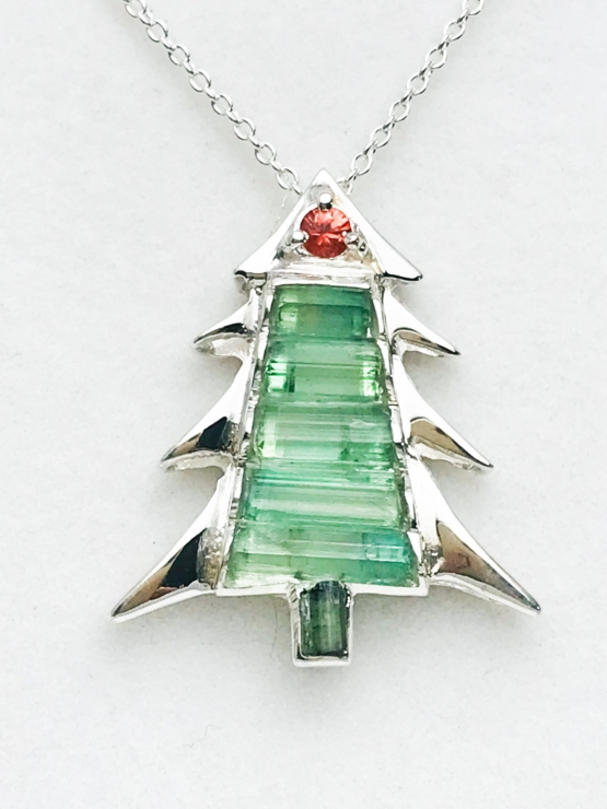 Christmas tree pendaant-Green tourmaline pendant necklace for girls-tree pendant