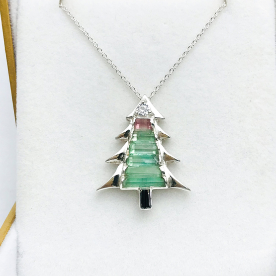 Christmas tree pendant-Green tourmaline pendant necklace for girls-tree pendant