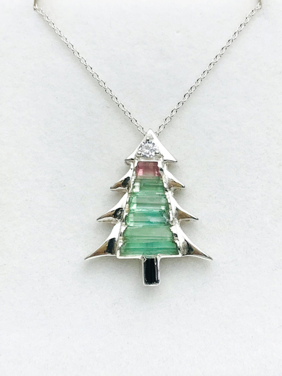 Christmas tree pendant-Green tourmaline pendant necklace for girls-tree pendant