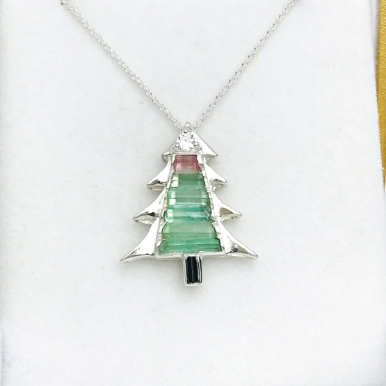 Christmas tree pendant-Green tourmaline pendant necklace for girls-tree pendant