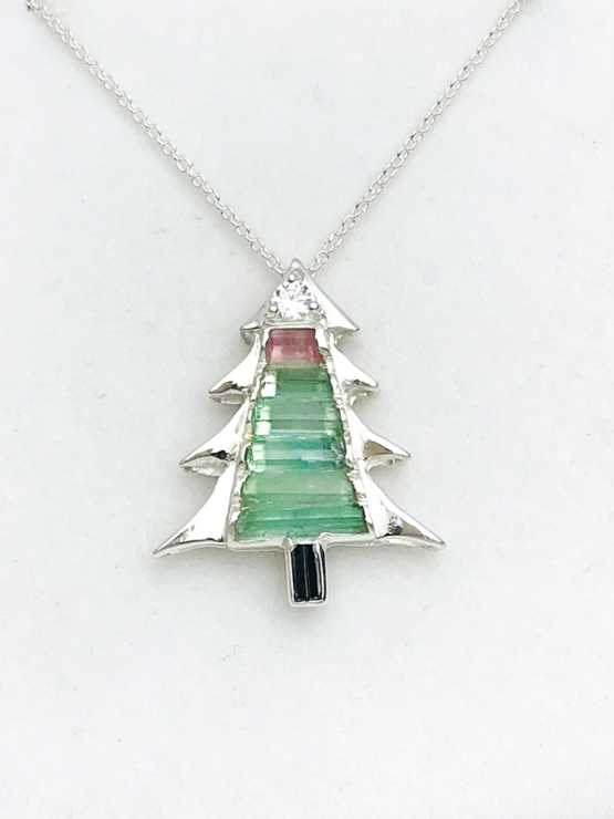 Christmas tree pendant-Green tourmaline pendant necklace for girls-tree pendant