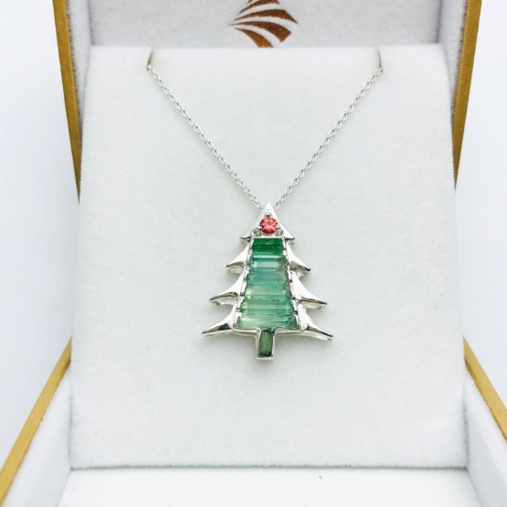 Christmas tree pendant-Green tourmaline pendant necklace for girls-tree pendant