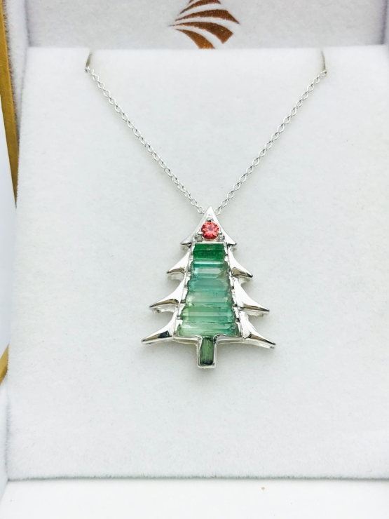 Christmas tree pendant-Green tourmaline pendant necklace for girls-tree pendant