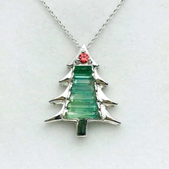 Christmas tree pendant-Green tourmaline pendant necklace for girls-tree pendant