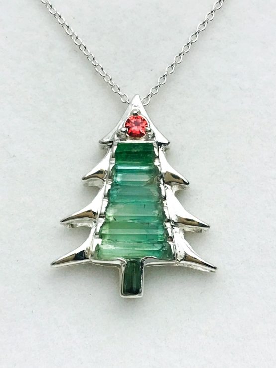 Christmas tree pendant-Green tourmaline pendant necklace for girls-tree pendant