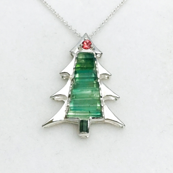 Christmas tree pendant-Green tourmaline pendant necklace for girls-tree pendant