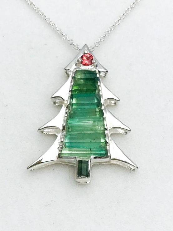 Christmas tree pendant-Green tourmaline pendant necklace for girls-tree pendant