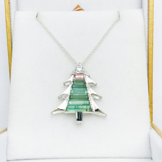 Christmas tree pendant-Green tourmaline pendant necklace for girls-tree pendant