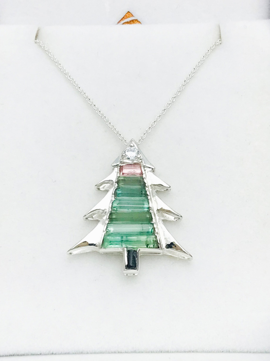 Christmas tree pendant-Green tourmaline pendant necklace for girls-tree pendant