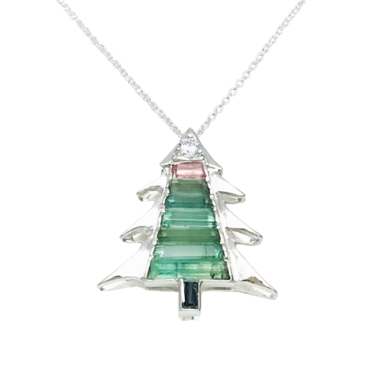 Christmas tree pendant-Green tourmaline pendant necklace for girls-tree pendant