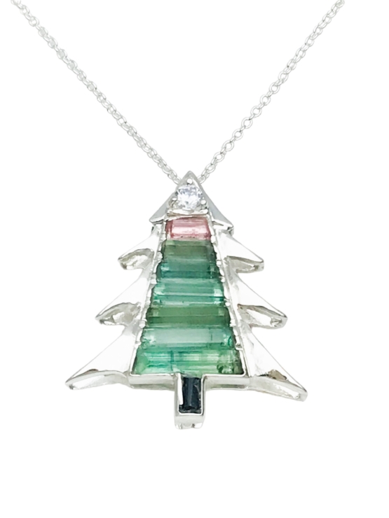 Christmas tree pendant-Green tourmaline pendant necklace for girls-tree pendant