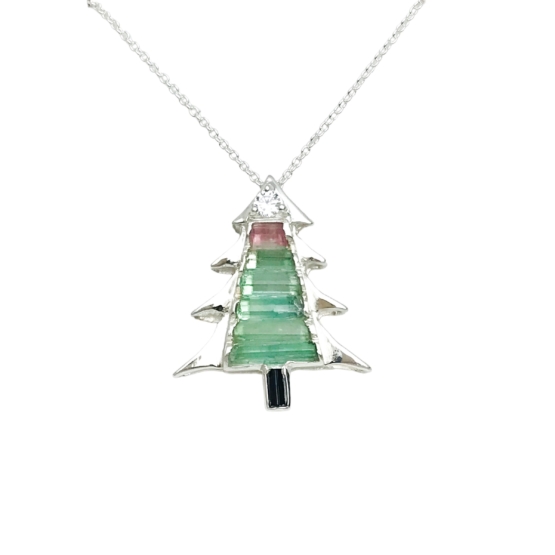 Christmas tree pendant-Green tourmaline pendant necklace for girls-tree pendant