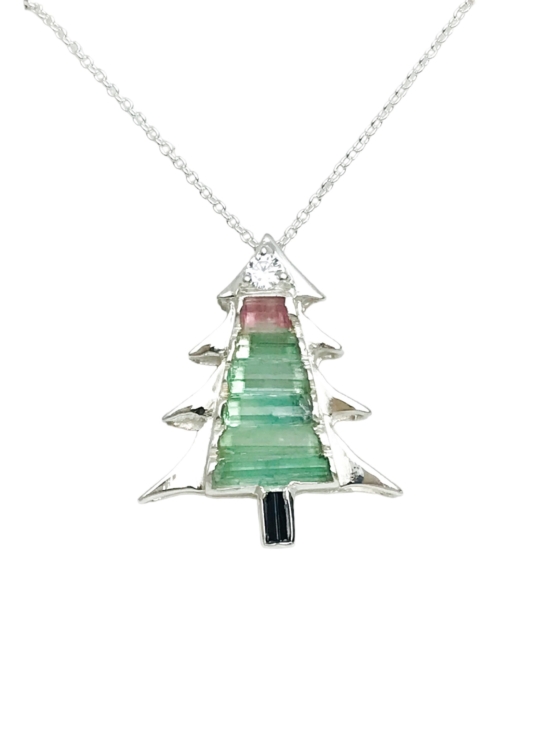 Christmas tree pendant-Green tourmaline pendant necklace for girls-tree pendant