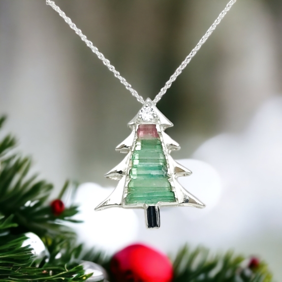 Christmas tree pendant-Green tourmaline pendant necklace for girls-tree pendant